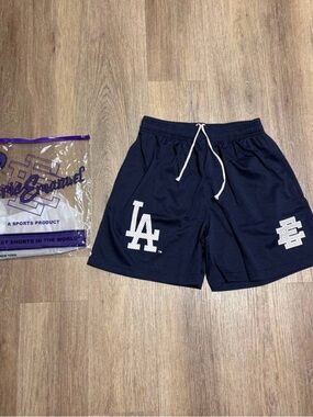 Eric Emanuel Navy Mesh LA Logo Athletic Shorts